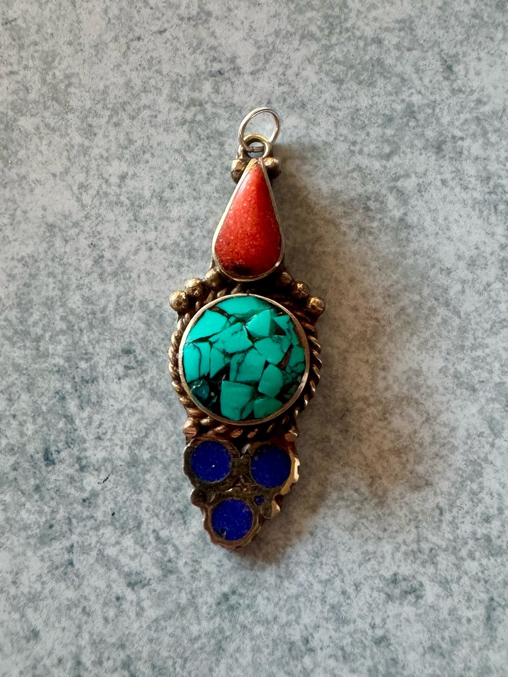 Turquoise, Coral & Lapis Drop Pendant - Women's Artisan Jewelry in Sterling